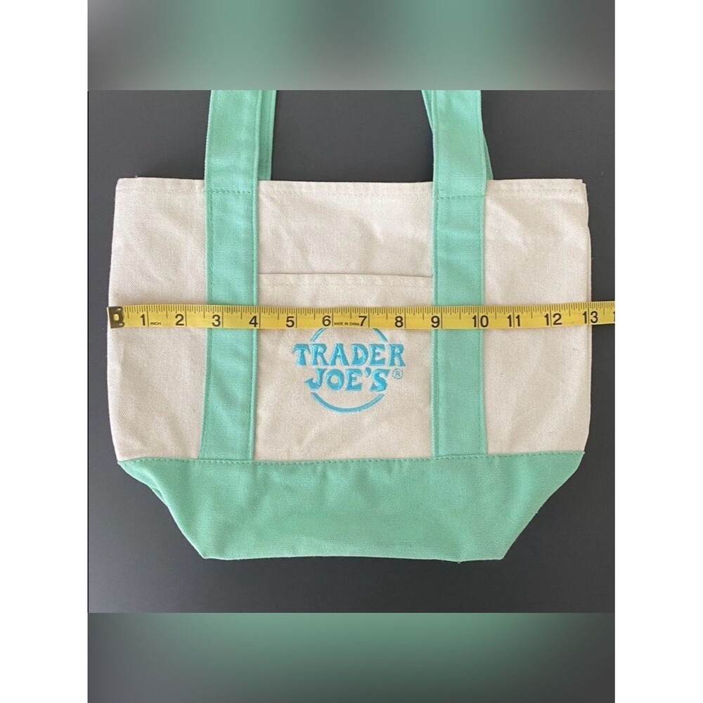 Rare NEW Trader Joe's Mini Pastel Canvas Tote Bag Cream & Mint Green Lunch Bag - Picture 7 of 9